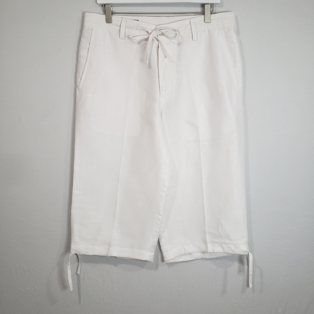 Perry Ellis Linen Blend Women White Cropped Pants Size 32